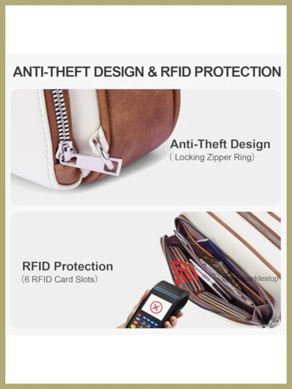 Vegan Leather Anti-Theft Crossbody Bag with Built-In Wallet & RFID Blocking